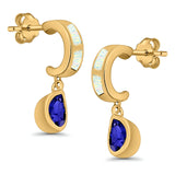 Pear Stud Earrings Lab Created Opal Simulated Blue Sapphire CZ 925 Sterling Silver (23mm)