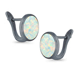 Stud Earrings Lab Created Opal 925 Sterling Silver (14mm)