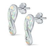 Stud Earrings Lab Created Opal 925 Sterling Silver (17mm)