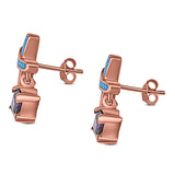 New Design Cross Stud Earring Created Opal Princess Simulated Amethyst CZ 925 Sterling Silver (20mm)