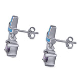 New Design Cross Stud Earring Created Opal Princess Simulated Amethyst CZ 925 Sterling Silver (20mm)