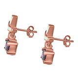 New Design Cross Stud Earring Created Opal Princess Simulated Amethyst CZ 925 Sterling Silver (20mm)