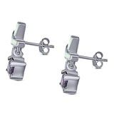 New Design Cross Stud Earring Created Opal Princess Simulated Amethyst CZ 925 Sterling Silver (20mm)