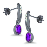 Stud Earrings Lab Created Opal Oval Simulated Amethyst 925 Sterling Silver (24mm)