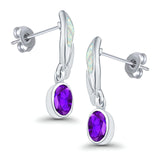 Stud Earrings Lab Created Opal Oval Simulated Amethyst 925 Sterling Silver (24mm)