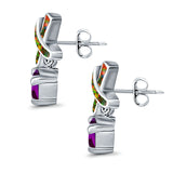 X CrissCross Stud Earrings Created Opal  Amethyst CZ 925 Sterling Silver (20mm)