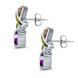 X CrissCross Stud Earrings Created Opal Simulated Amethyst CZ 925 Sterling Silver (20mm)