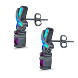 X CrissCross Stud Earrings Created Opal  Amethyst CZ 925 Sterling Silver (20mm)