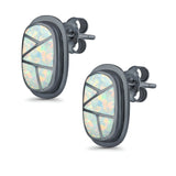 Stud Earrings Lab Created Opal 925 Sterling Silver (18mm)