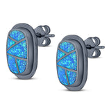 New Style Irregular Shape Stud Earring Created Opal 925 Sterling Silver (18mm)