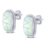 New Style Irregular Shape Stud Earring Created Opal 925 Sterling Silver (18mm)