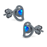 Heart Stud Earrings Lab Created Opal 925 Sterling Silver (11mm)