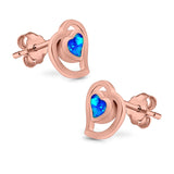 Heart Stud Earrings Lab Created Opal 925 Sterling Silver (11mm)