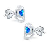 Heart Stud Earrings Lab Created Opal 925 Sterling Silver (11mm)