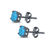 Round Stud Earrings Lab Created Opal 925 Sterling Silver (7mm)