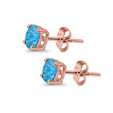 Round Stud Earrings Lab Created Opal 925 Sterling Silver (7mm)