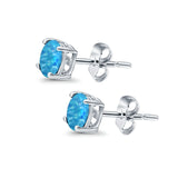 Round Stud Earrings Lab Created Opal 925 Sterling Silver (7mm)