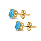 Round Stud Earrings Lab Created Opal 925 Sterling Silver (7mm)