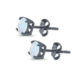 Round Stud Earrings Lab Created Opal 925 Sterling Silver (7mm)