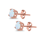 Round Stud Earrings Lab Created Opal 925 Sterling Silver (7mm)