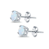 Round Stud Earrings Lab Created Opal 925 Sterling Silver (7mm)