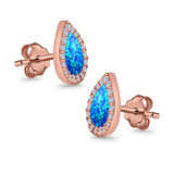 Halo Pear Stud Earrings Lab Created Opal Simulated CZ 925 Sterling Silver (11mm)