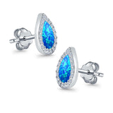 Halo Pear Stud Earrings Lab Created Opal Simulated CZ 925 Sterling Silver (11mm)