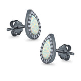 Halo Pear Stud Earrings Lab Created Opal Simulated CZ 925 Sterling Silver (11mm)
