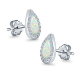 Halo Pear Stud Earrings Lab Created Opal Simulated CZ 925 Sterling Silver (11mm)