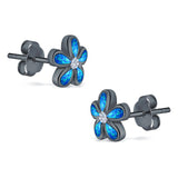 Flower Stud Earrings Lab Created Opal Simulated CZ 925 Sterling Silver (7mm)