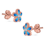 Flower Stud Earrings Lab Created Opal Simulated CZ 925 Sterling Silver (7mm)