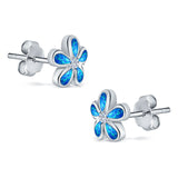 Flower Stud Earrings Lab Created Opal Simulated CZ 925 Sterling Silver (7mm)