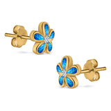 Flower Stud Earrings Lab Created Opal Simulated CZ 925 Sterling Silver (7mm)