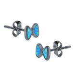 Bow Stud Earrings Lab Created Opal 925 Sterling Silver (5mm)