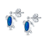 Turtle Stud Earrings Created Opal 925 Sterling Silver (13mm)