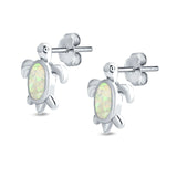 Turtle Stud Earrings Created Opal 925 Sterling Silver (13mm)