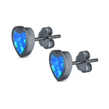 Heart Stud Earrings Created Opal 925 Sterling Silver(9mm)