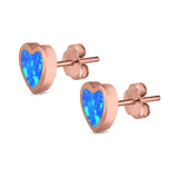 Heart Stud Earrings Created Opal 925 Sterling Silver(9mm)