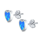 Heart Stud Earrings Created Opal 925 Sterling Silver(9mm)