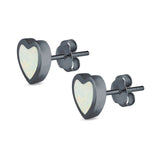 Heart Stud Earrings Created Opal 925 Sterling Silver(9mm)