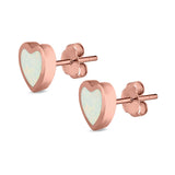 Heart Stud Earrings Created Opal 925 Sterling Silver(9mm)