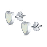 Heart Stud Earrings Created Opal 925 Sterling Silver(9mm)