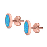 Bezel Round Stud Earrings Created Opal 925 Sterling Silver (10mm)