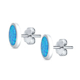 Bezel Round Stud Earrings Created Opal 925 Sterling Silver (10mm)