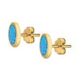 Bezel Round Stud Earrings Created Opal 925 Sterling Silver (10mm)