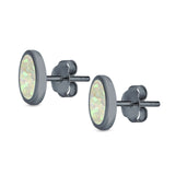 Bezel Round Stud Earrings Created Opal 925 Sterling Silver (10mm)