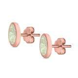 Bezel Round Stud Earrings Created Opal 925 Sterling Silver (10mm)