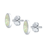 Bezel Round Stud Earrings Created Opal 925 Sterling Silver (10mm)