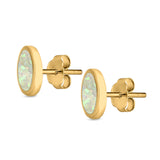 Bezel Round Stud Earrings Created Opal 925 Sterling Silver (10mm)