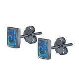 Square Spiral Swirl Stud Earrings Created Opal 925 Sterling Silver (7mm)